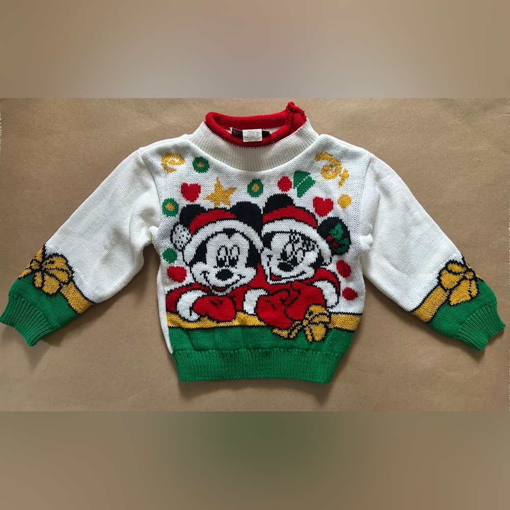 Vintage 1980s/1990s Disney Mickey Minnie Mouse Christmas Sweater Child Size 4T